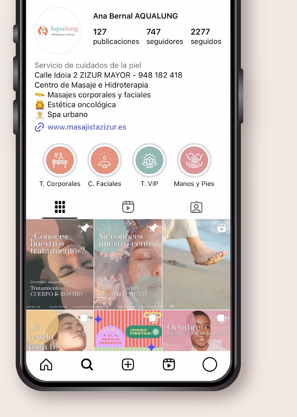 Vista del perfil de Aqualung en Instagram