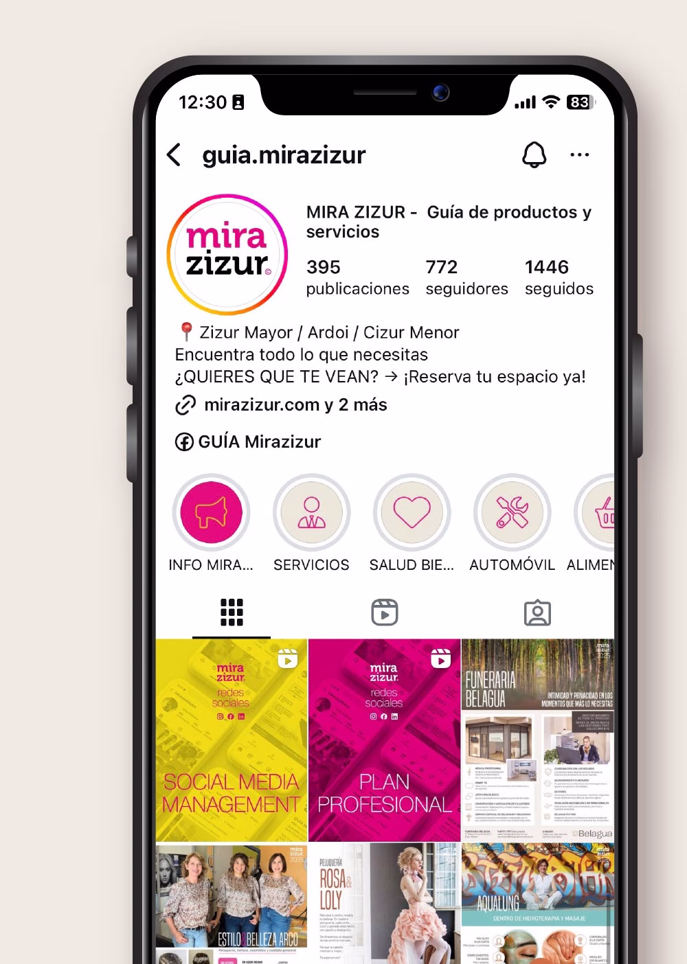 Vista del perfil de Mira Zizur en Instagram