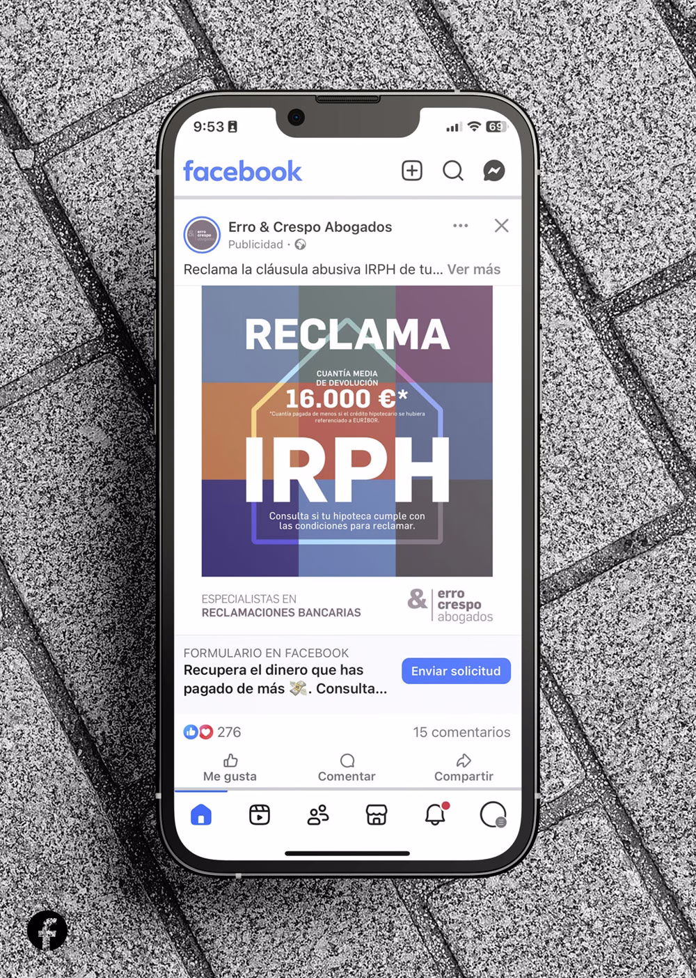 Campaña de publicidad de Facebook Ads sobre la cláusula abusiva IRPH para Erro y Crespo abogados